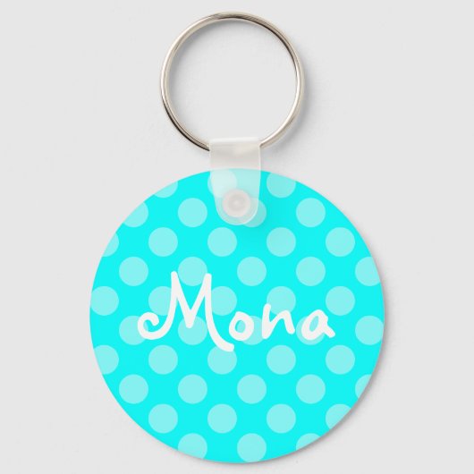 Persoonlijke Licht Aqua Polka Dot Sleutelhanger (Voorkant)