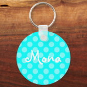Persoonlijke Licht Aqua Polka Dot Sleutelhanger (Voorkant)