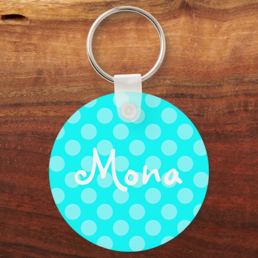 Persoonlijke Licht Aqua Polka Dot Sleutelhanger (Voorkant)