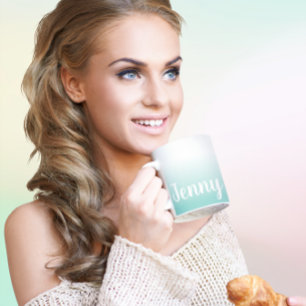 Persoonlijke Licht Turquoise en Witte Ombre Koffiemok