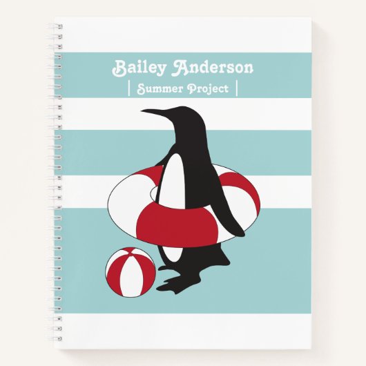 Persoonlijke Lichtblauwe Cute Pinguïn Zwemmende Ki Notitieboek (Voorkant)