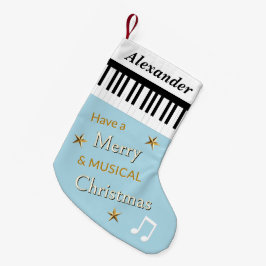 Persoonlijke lichtblauwe pianotoetsen muziek thema kleine kerstsok