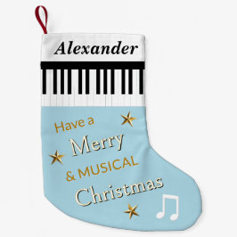 Persoonlijke lichtblauwe pianotoetsen muziek thema kleine kerstsok