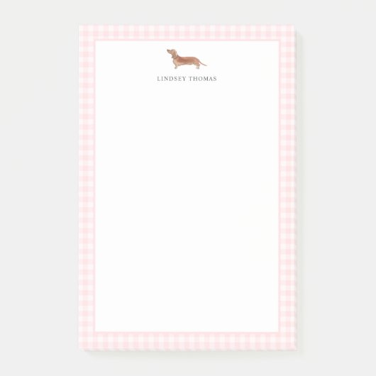 Persoonlijke lichtbruine Dachshund met roze Gingha Post-it® Notes (Voorkant)