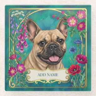 Persoonlijke lichtbruine Franse Bulldog Teal Onder Glazen Onderzetter