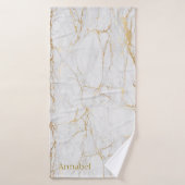 Persoonlijke, lichtgrijze en goudkleurige gym badhanddoek (Badhanddoek)