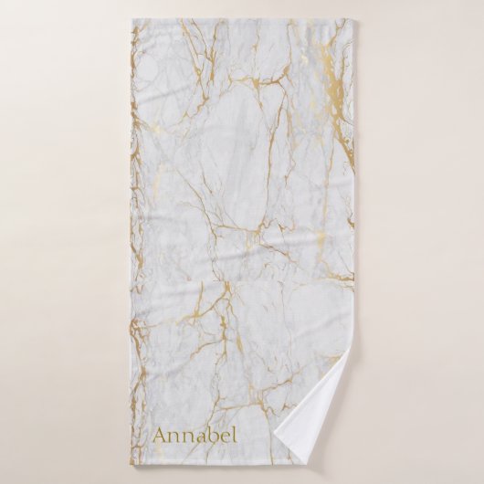 Persoonlijke, lichtgrijze en goudkleurige gym badhanddoek (Badhanddoek)