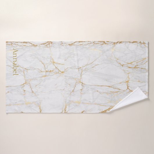 Persoonlijke, lichtgrijze en goudkleurige gym badhanddoek (Badhanddoek)