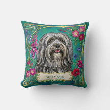 Persoonlijke lichtgrijze Lhasa Apso bloemenkussen