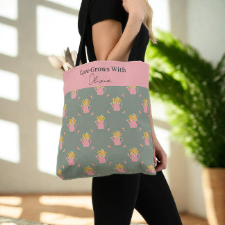 Persoonlijke 'Liefde groeit met jou' bloememtassen Tote Bag