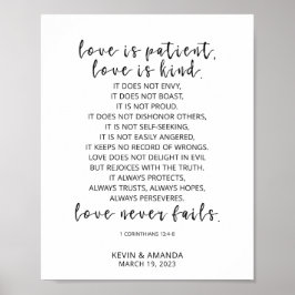Persoonlijke liefde is Patiënt, 1 Corinthians 13:4 Poster