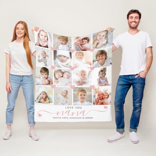 Persoonlijke liefde jullie Nana 16 Fotoroze harten Fleece Deken (In situ)