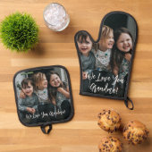 Persoonlijke liefde voor grootmoeder foto handgesc ovenwant & pannenlap set (Top down)