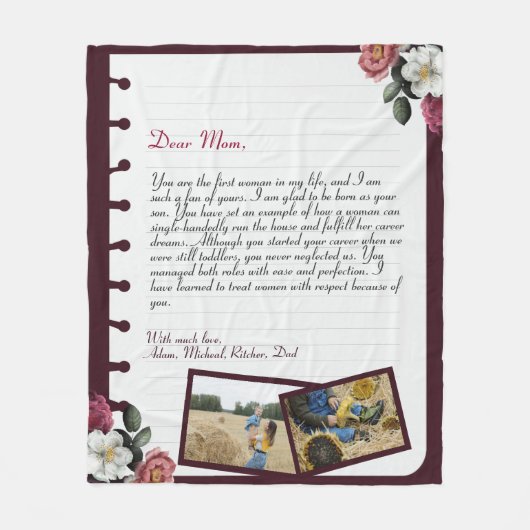 Persoonlijke liefdesbrief, handgeschreven & foto fleece deken (Voorkant)