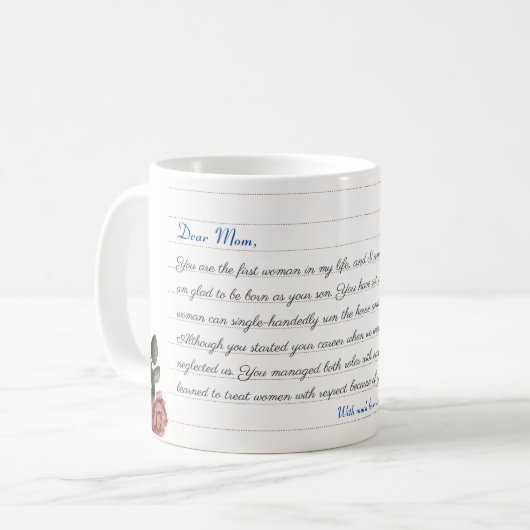 Persoonlijke liefdesbrief handgeschreven scriptcad koffiemok (Voorkant links)