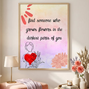 Persoonlijke Liefdescitaat Roze Bloem- en Abstract Poster