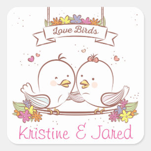 Persoonlijke Liefdesduif Roze En Bruine Huwelijksl Vierkante Sticker