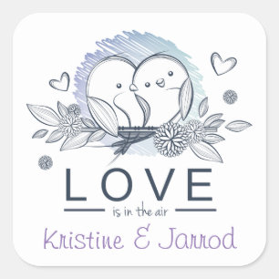 Persoonlijke Liefdesduiven Paarse Liefde Bruiloft Vierkante Sticker