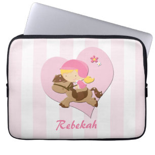 Persoonlijke liefdeshorserderoze strepen laptop sleeve