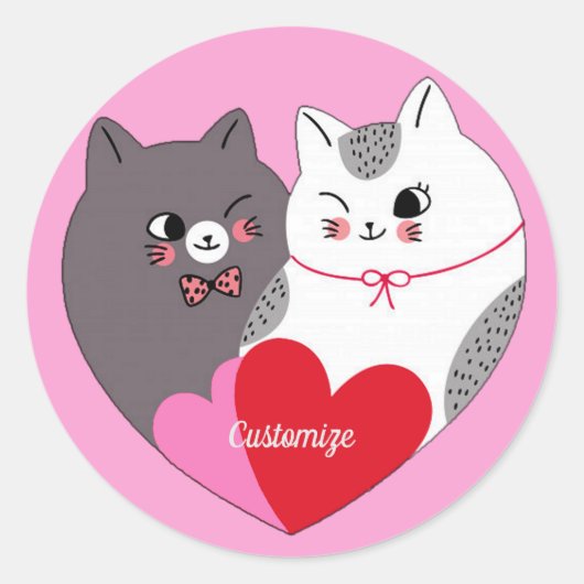 Persoonlijke liefdeskatten Roze Ronde Sticker (Voorkant)