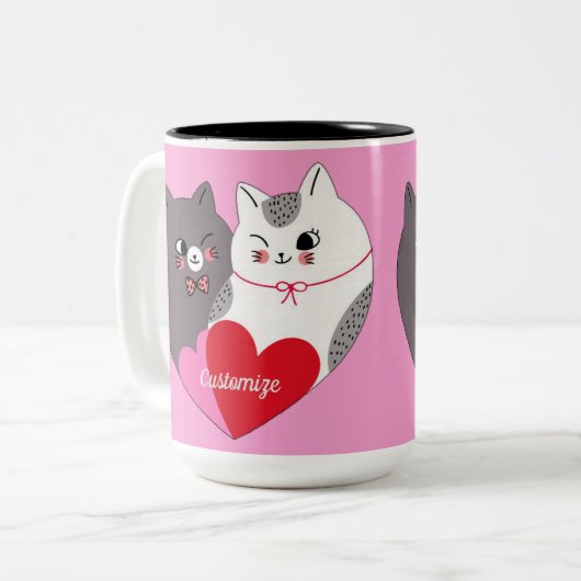 Persoonlijke liefdeskatten Roze Tweekleurige Koffiemok (Voorkant links)