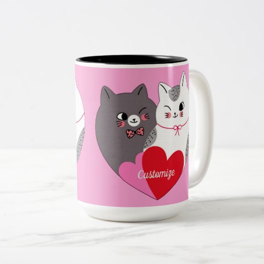 Persoonlijke liefdeskatten Roze Tweekleurige Koffiemok (Voorkant rechts)