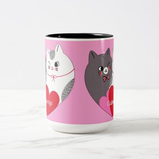 Persoonlijke liefdeskatten Roze Tweekleurige Koffiemok (Center)