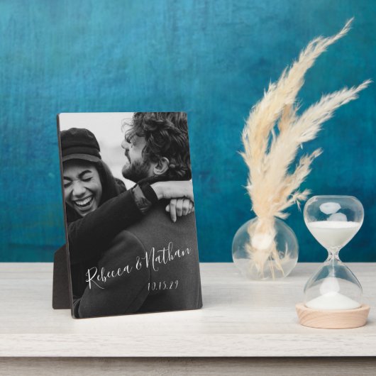 Persoonlijke Liefdeskoppel Foto Trouwdatum Fotoplaat (Zijkant)