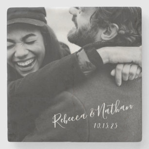Persoonlijke Liefdeskoppel Foto Trouwdatum   Stenen Onderzetter