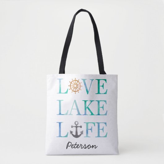 Persoonlijke liefdesLake Life Nautical Waterverf Tote Bag (Voorkant)