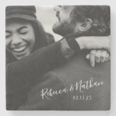 Persoonlijke liefdespaar foto-weduwnaar datum stenen onderzetter (Voorkant)