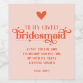 Persoonlijke liefdevolle bruidsdag cadeau wijn etiket (Enkel label)