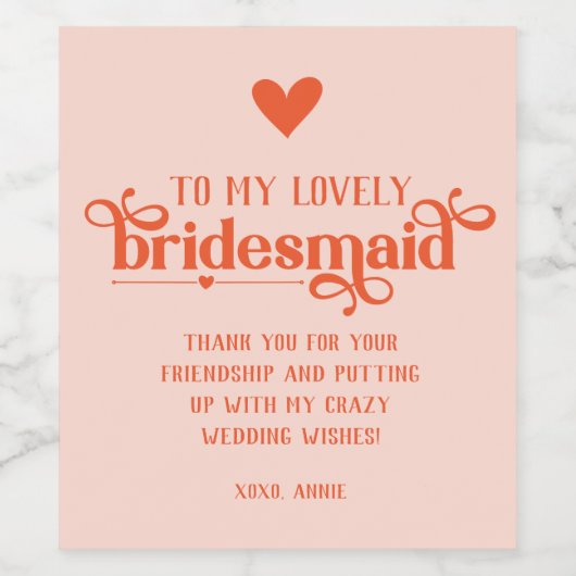 Persoonlijke liefdevolle bruidsdag cadeau wijn etiket (Enkel label)