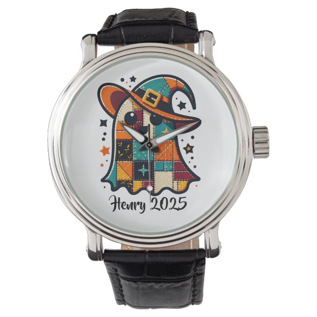Persoonlijke Lieve Patchwork Geest Halloween Horloge (Voorkant)