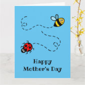 Persoonlijke lieveheersbeestje + hommel Moederdag Kaart (Gele Bloem)