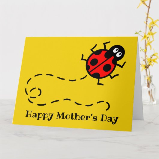 Persoonlijke lieveheersbeestje Moederdag kaart (Gele Bloem)