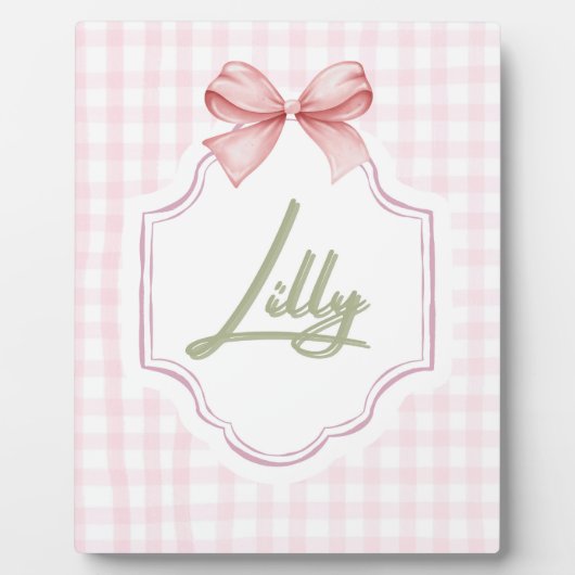 Persoonlijke Lilly Meisjes Babykamer Boog&Gingham Fotoplaat (Voorkant)