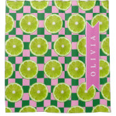 Persoonlijke Lime Gingham Citrus Aangepaste Naam Douchegordijn (Voorkant)