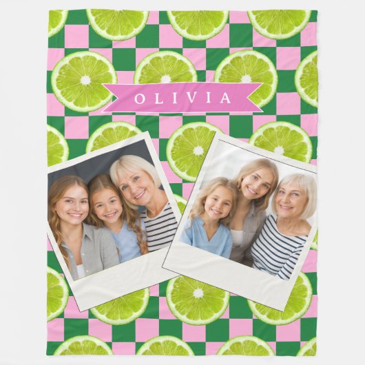 Persoonlijke Lime Gingham Citrus Aangepaste Naam Fleece Deken (Voorkant)