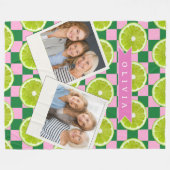 Persoonlijke Lime Gingham Citrus Aangepaste Naam Fleece Deken (Voorkant (Horizontaal))
