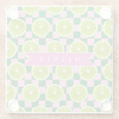 Persoonlijke Lime Gingham Citrus Aangepaste Naam Glazen Onderzetter (Achterkant)