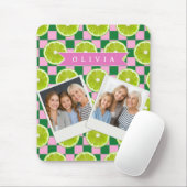 Persoonlijke Lime Gingham Citrus Aangepaste Naam Muismat (Met muis)