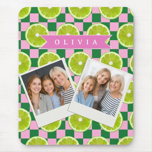 Persoonlijke Lime Gingham Citrus Aangepaste Naam Muismat (Voorkant)