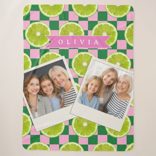 Persoonlijke Lime Gingham Citrus Aangepaste Naam Sherpa Deken (Voorkant)