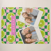 Persoonlijke Lime Gingham Citrus Aangepaste Naam Sherpa Deken (Voorkant (horizontaal))
