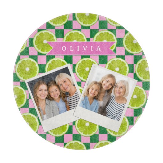 Persoonlijke Lime Gingham Citrus Aangepaste Naam Snijplank (Voorkant)