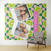 Persoonlijke Lime Gingham Citrus Aangepaste Naam Wandkleed (In Situ (horizontaal))