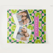 Persoonlijke Lime Gingham Citrus Aangepaste Naam Wandkleed (Voorkant (horizontaal))
