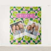 Persoonlijke Lime Gingham Citrus Aangepaste Naam Wandkleed (Voorkant)