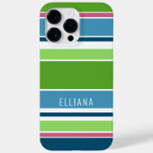 Persoonlijke Limegroene Donkerblauwe Roze Streep K Case-Mate iPhone Case (Achterkant)